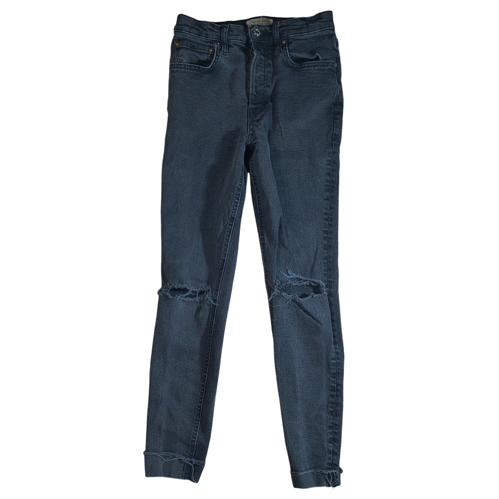 We The Free Women's Gray Wash Denim Skinny Jeans Ripped Distressed Button Fly 27
